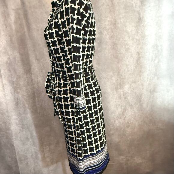 Laundry by Shelli Segal Size 2  Black & White blue bow Geometric Print Dress - Picture 9 of 12